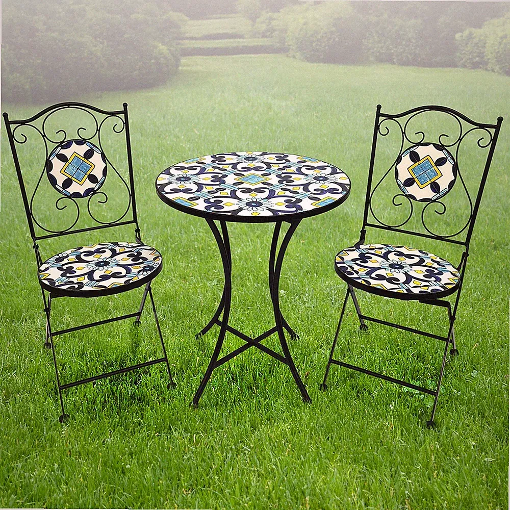 Mosaik Gartenset Gartenstühle Mosaiktisch wählbar Rustikal Rund klappbar
