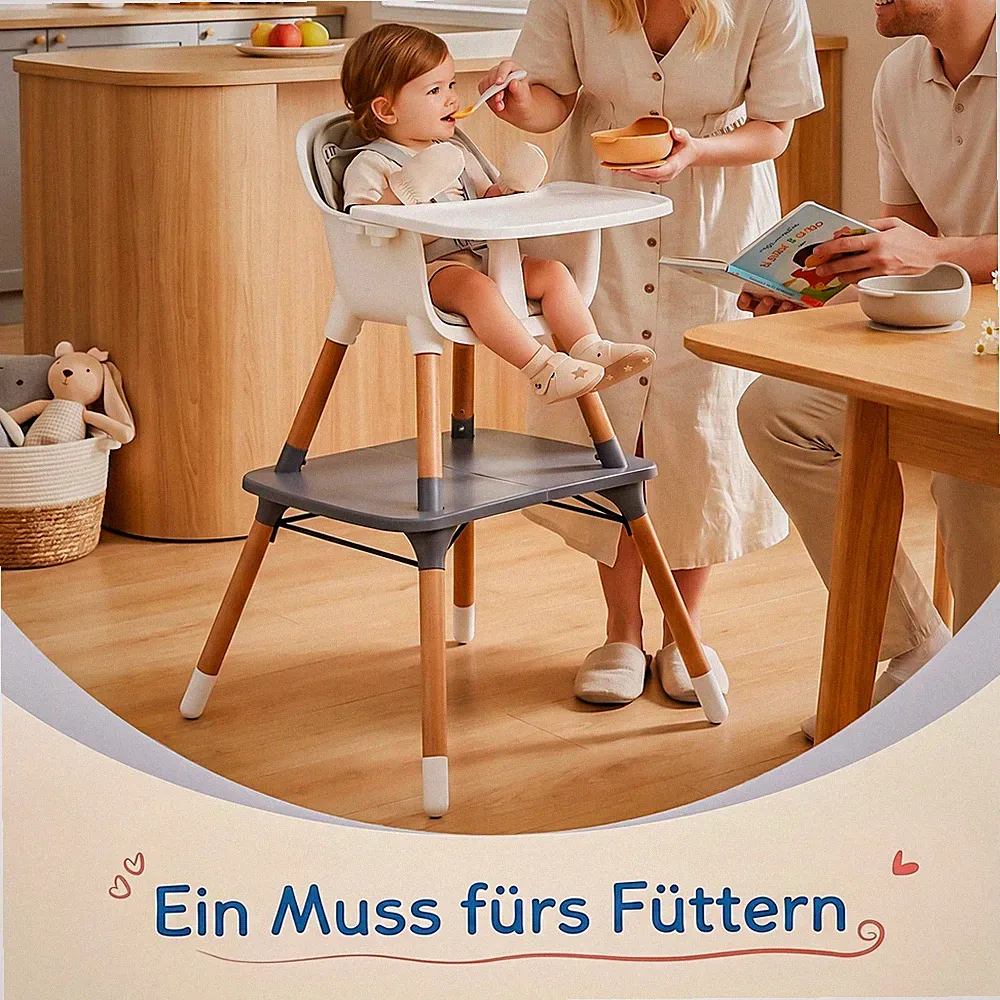 Multifunktional Kinderhochstuhl zusammenklappbar mit verstellbarem Esstisch Grau