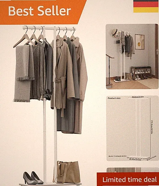 Multifunktionale Garderobe aus stabilem Metall - Installationsfreundlich