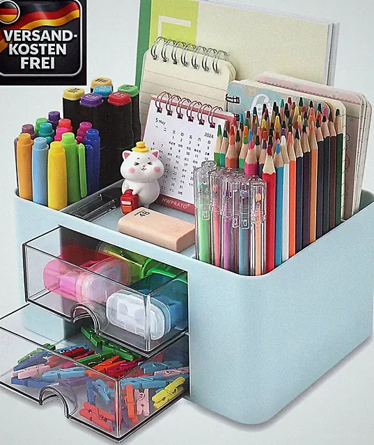 Multifunktionaler Schreibtisch Organizer für Büro und Make-up, 4 Fächer, 2 Schub
