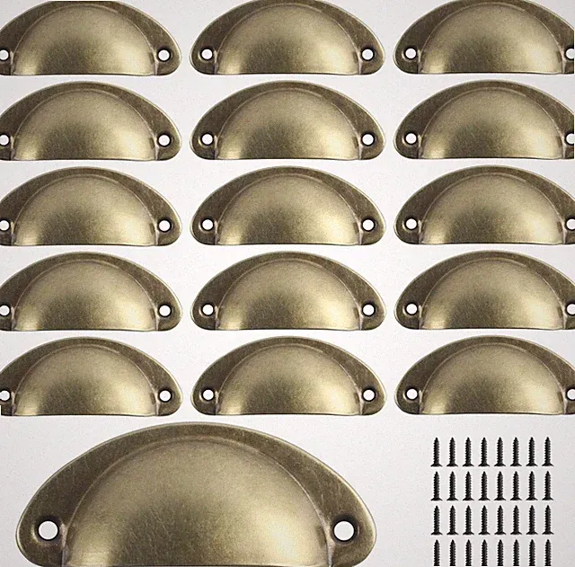 Muschelgriff Vintage 16 Stück Möbelgriffe Schubladengriffe Gelbbronze mit