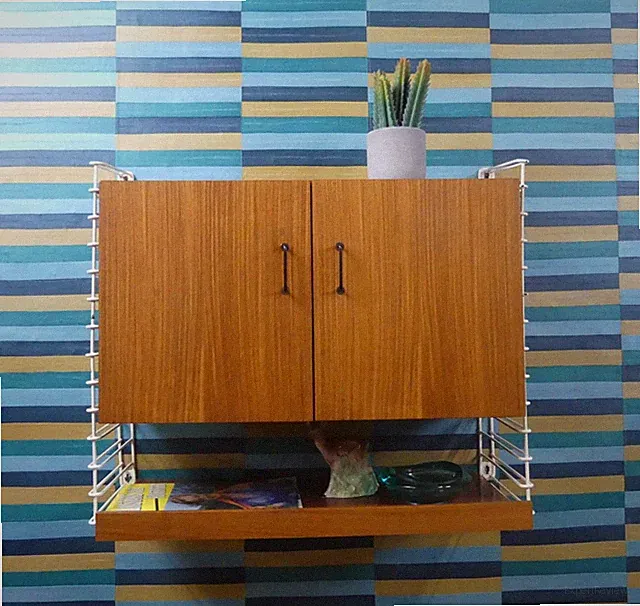 Musterring 60er String Regal mit Hängeschrank + Zeitschriftenablage dunkel/weiß