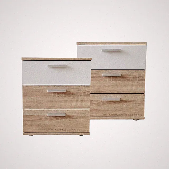 Nachtkommode 3 Schubladen Nina Sonoma Weiß 2er-Set Nachtschrank Nachttisch HTI-L