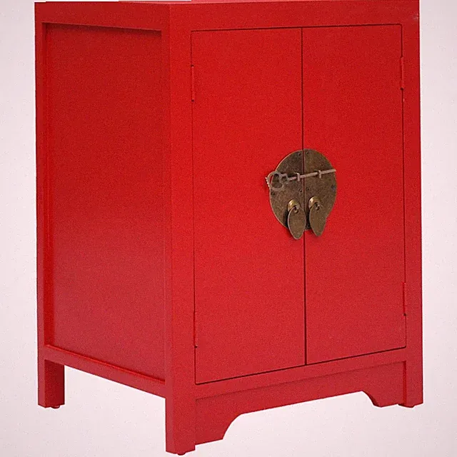 Nachtschrank rot Paulownienholz MDF 38x28x52cm asiatischer Stil 2-türig Nachtschrank