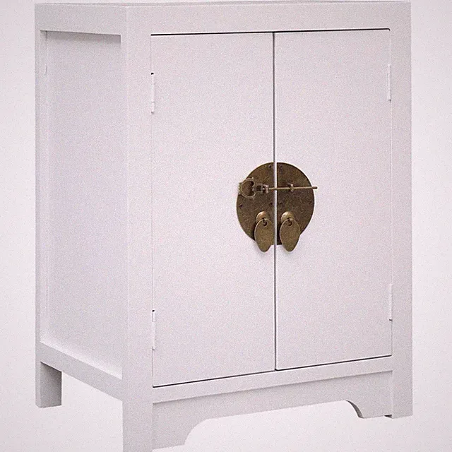 Nachtschrank weiß Paulownienholz MDF 38x28x52cm orientalisch 2türig goldene Schlösser