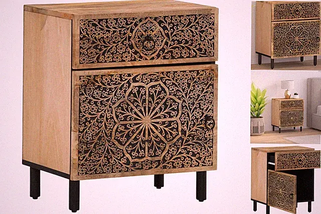 Nachttisch 50x33x60 Cm Massivholz Mango Nachtschrank Konsole Bett