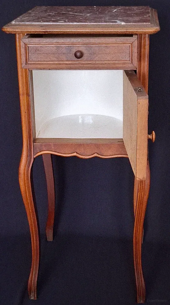 Nachttisch Beistelltisch Marmorplatte Nussbaum night table french Holz Kommode