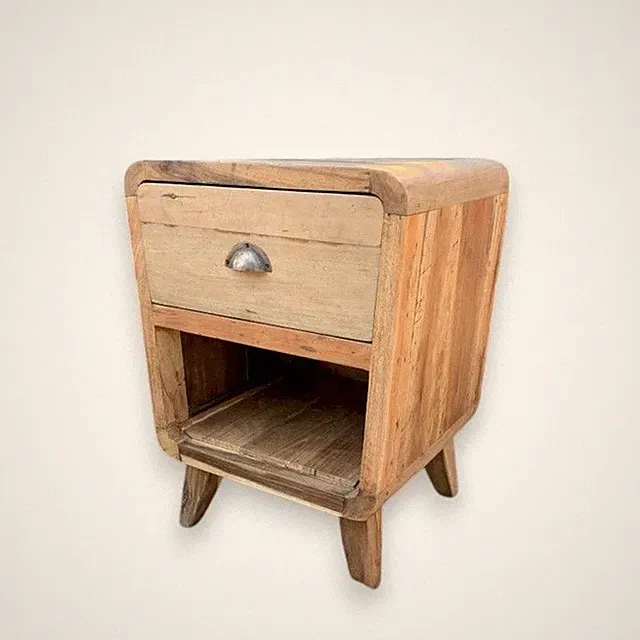 Nachttisch Beistelltisch mit Stauraum Schublade 45 cm breit recyceltes Teakholz