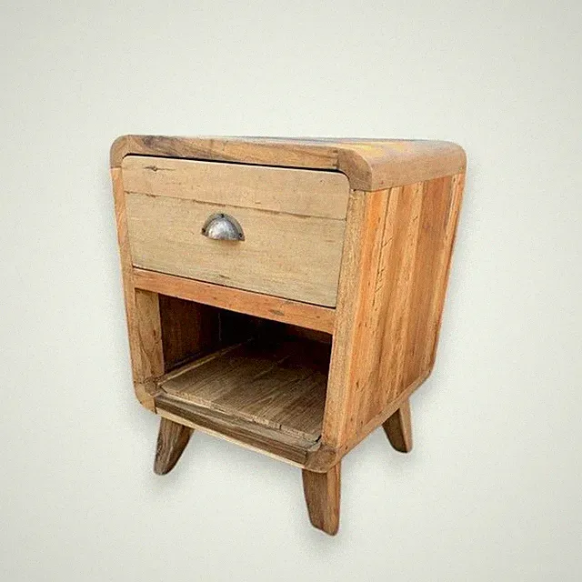 Nachttisch Beistelltisch mit Stauraum Schublade 45 cm breit recyceltes Teakholz