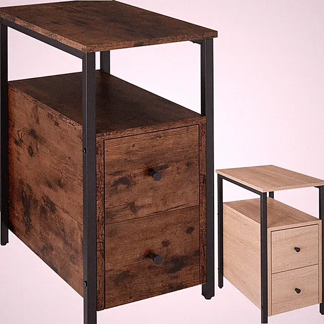 Nachttisch Beistelltisch Sofatisch schmal mit 2 Schubladen Holz Metall Industrie