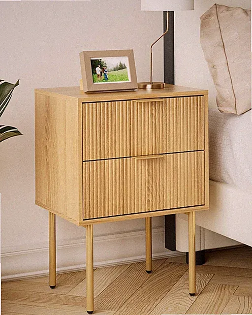 Nachttisch Eiche 2 Schubladen Modern Boho Wohnzimmer