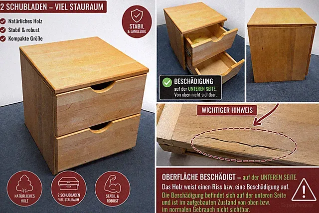 Nachttisch Erle Massivholz mit Schublade und Ablagefach Nachtkommode