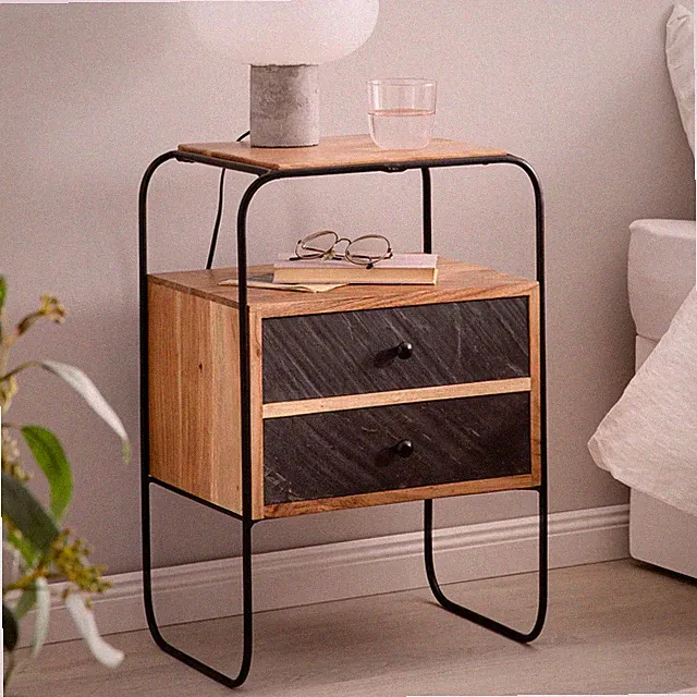 Nachttisch FineBuy Nachtkommode Boxspringbett Massivholz Steinoptik 40x60x30 cm
