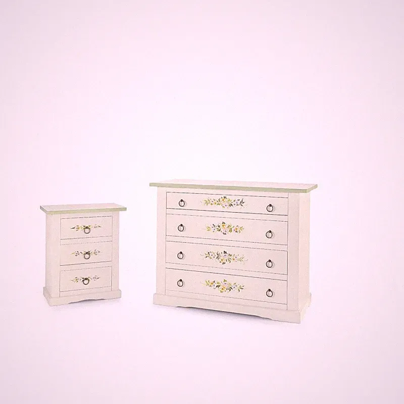 Nachttisch Kommode Weiß Holz Shabby Chic Blumen 3 Schubladen 60 x 35 x 70 cm
