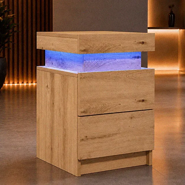 Nachttisch LED Nachtschrank Beistelltisch Schlafzimmer Stauraum Artisan Eiche