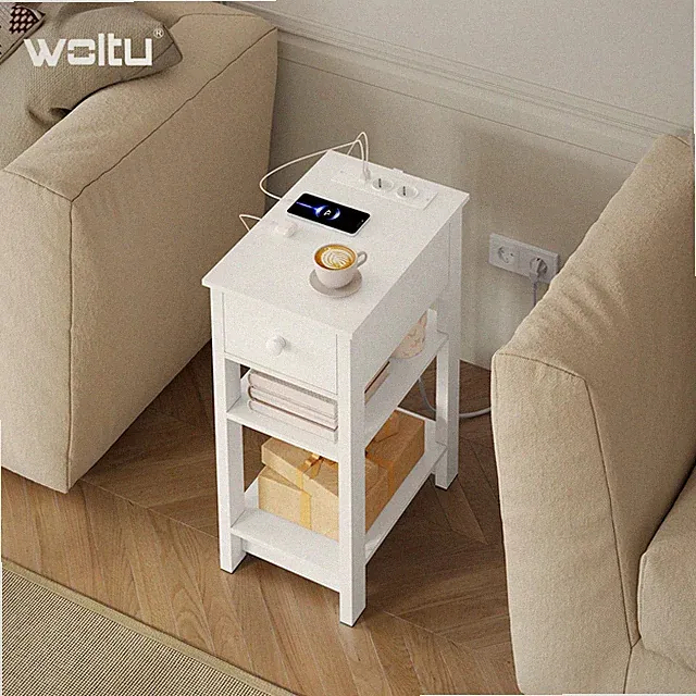 Nachttisch mit Ladefunktion 2 Steckdosen Sideboard Anrichte Beistelltisch schmal