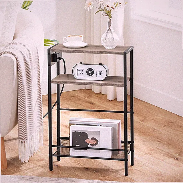 Nachttisch mit Ladestation Beistelltisch Couchtisch 42 x 18 x 60 cm Greige
