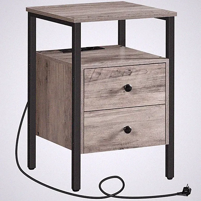 Nachttisch mit Ladestation Beistelltisch Sofatisch mit 2 Schubladen Couchtisch