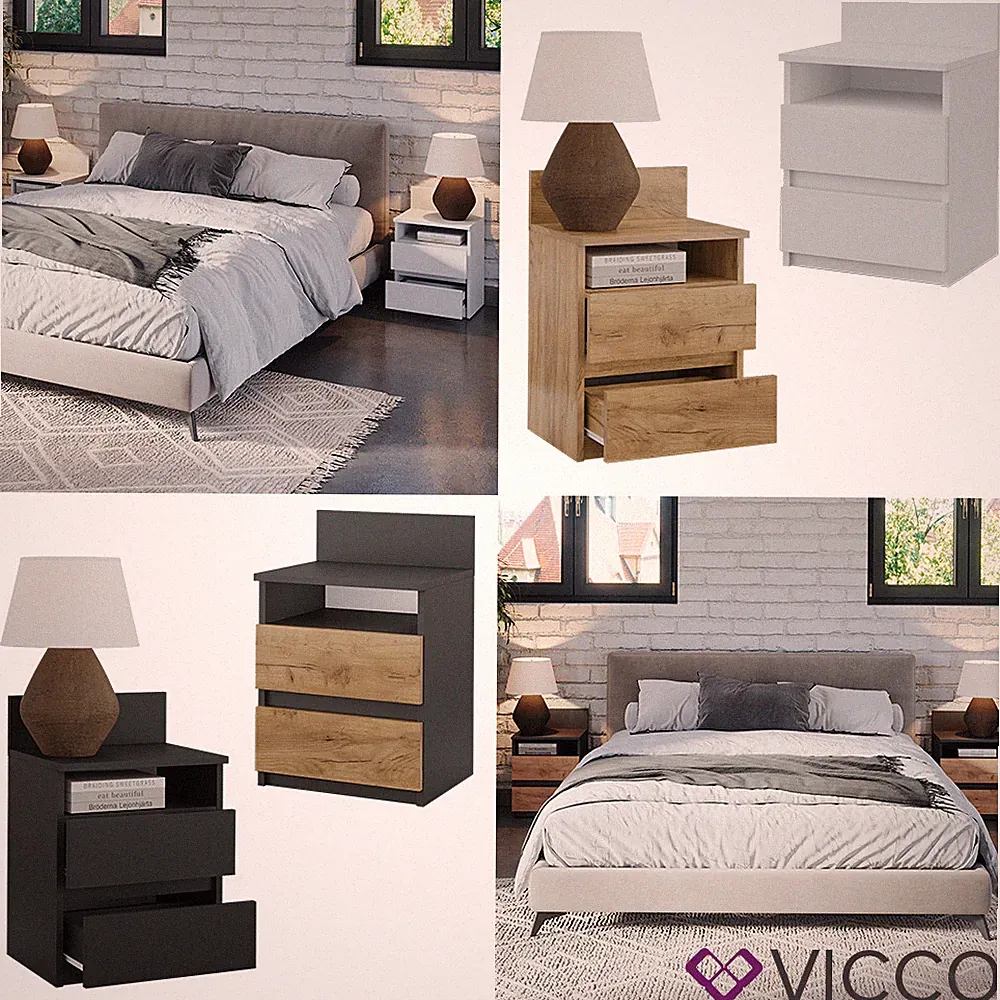 Nachttisch Monty, 39,6 x 59,1 cm Nachtschrank mit 2 Schubfächer Vicco