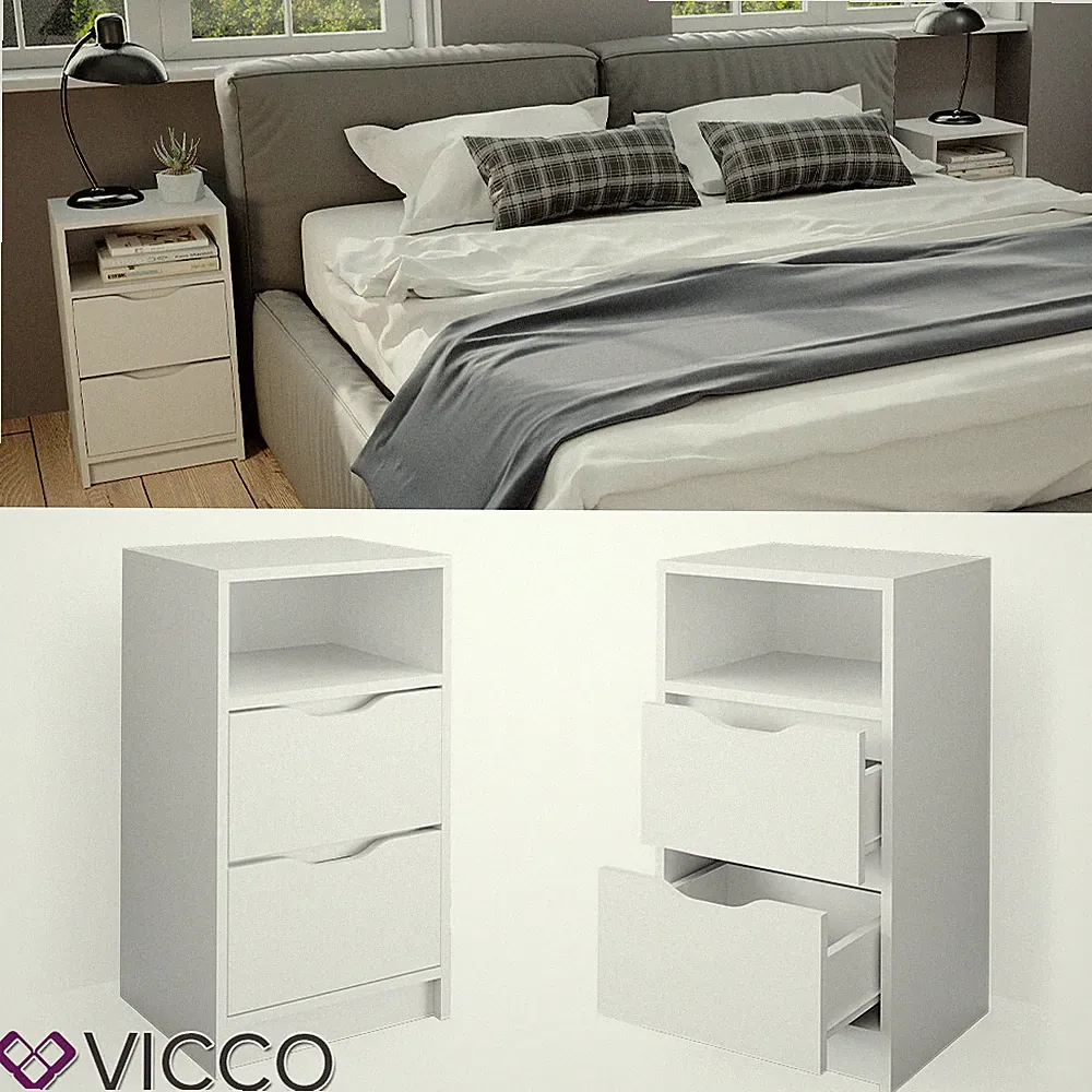 Nachttisch Nachtkommode 2 Schubladen für Boxspringbett Kommode Ruben Weiß Vicco