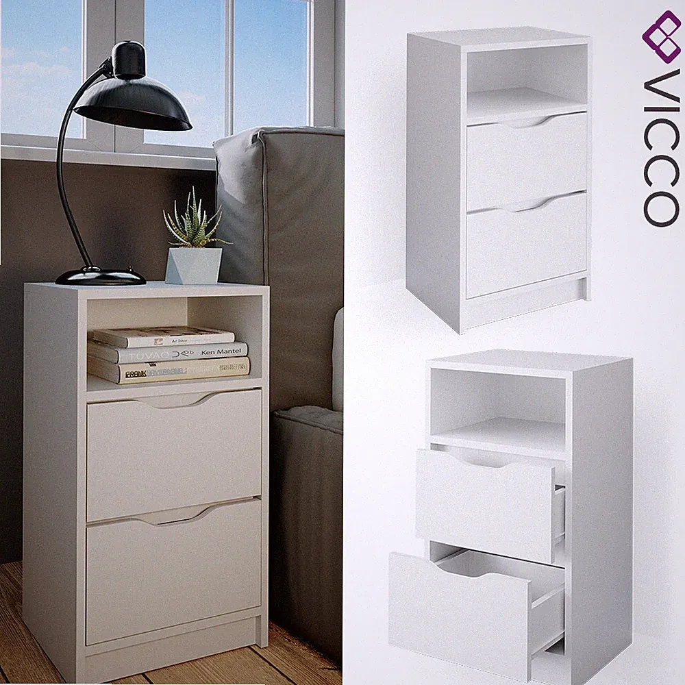 Nachttisch Nachtkommode 2 Schubladen für Boxspringbett Kommode Ruben Weiß Vicco