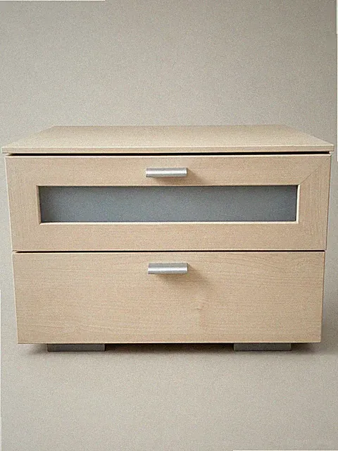 Nachttisch / Nachtkommode mit 2 Schubladen & Glasfront