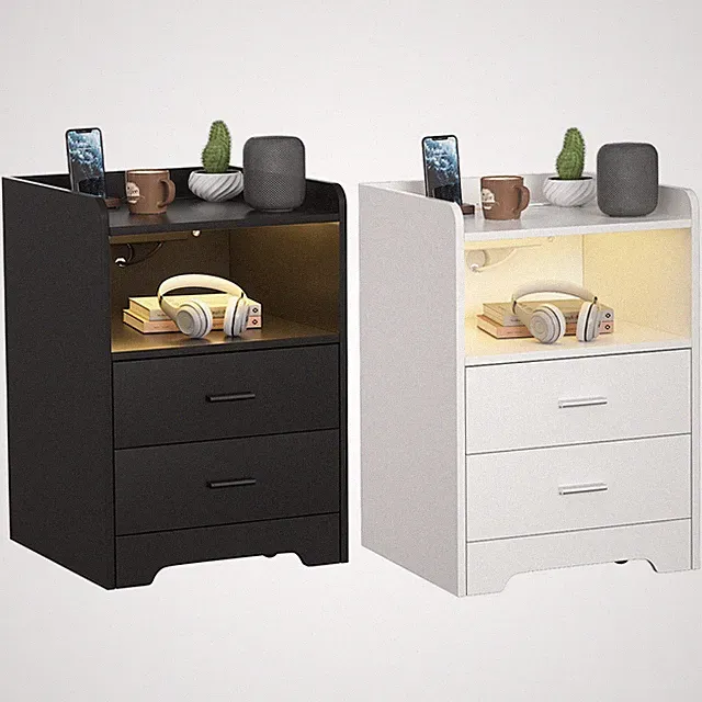 Nachttisch Nachtkommode mit Schubladen Schubfächer Weiß/Schwarz Nachtschrank