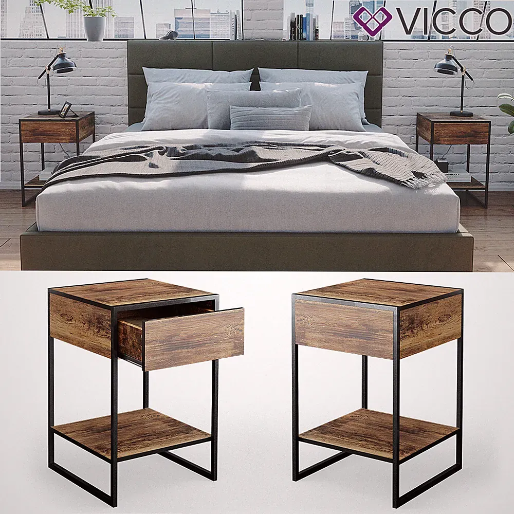 Nachttisch Nachtkommode Nachtschrank Boxspringbett Schublade Fyrk 2er Set Vicco