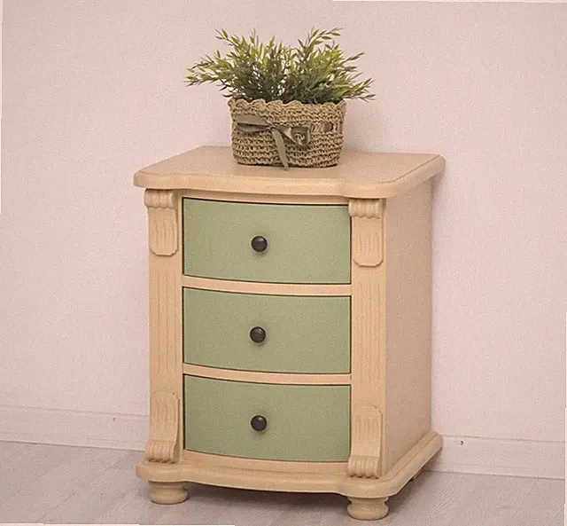 Nachttisch Nachtkonsole Kommode 3 Schubladen creme grün montiert 47x39x72cm