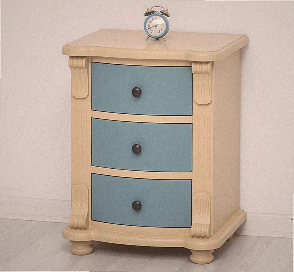 Nachttisch Nachtkonsole Kommode 3 Schubladen creme türkis montiert 47x39x72cm