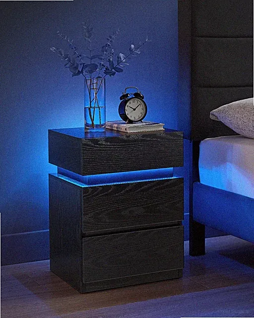 Nachttisch Nachtschrank LED Beistelltisch 3 Schubladen schwarz TEL630T56