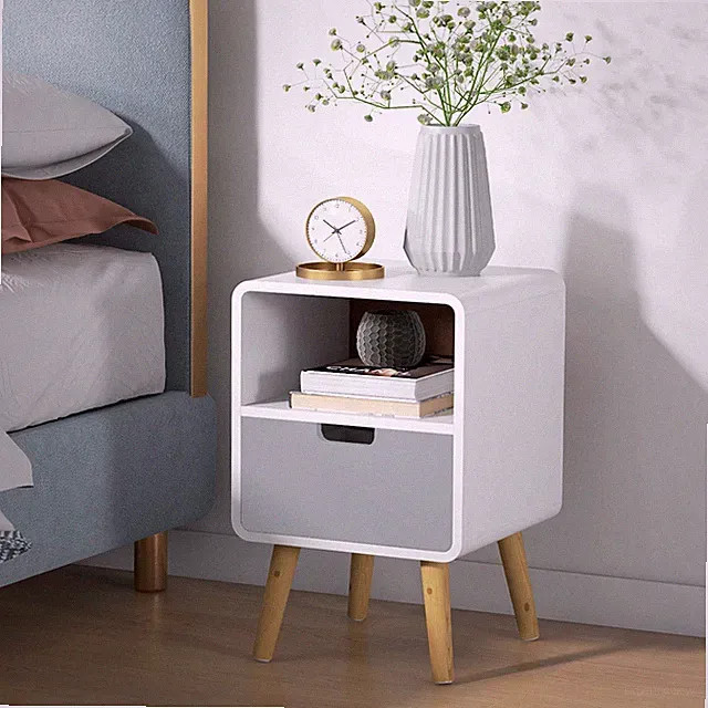Nachttisch, Nachtschrank mit Schublade Nachtkommode mit Offenem Fach Refurbished