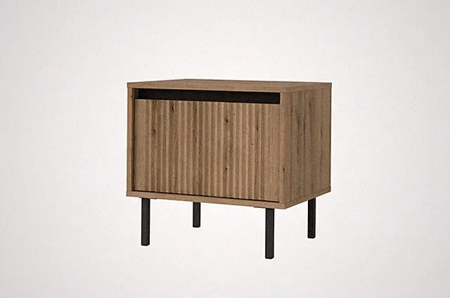 Nachttisch OSAKA Nachtschrank mit Schublade Eiche Evoke gefräste MDF-Front
