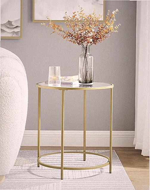 Nachttisch Rund Beistelltisch Sofatisch Couchtisch Robustes Hartglas Gold TGL20G