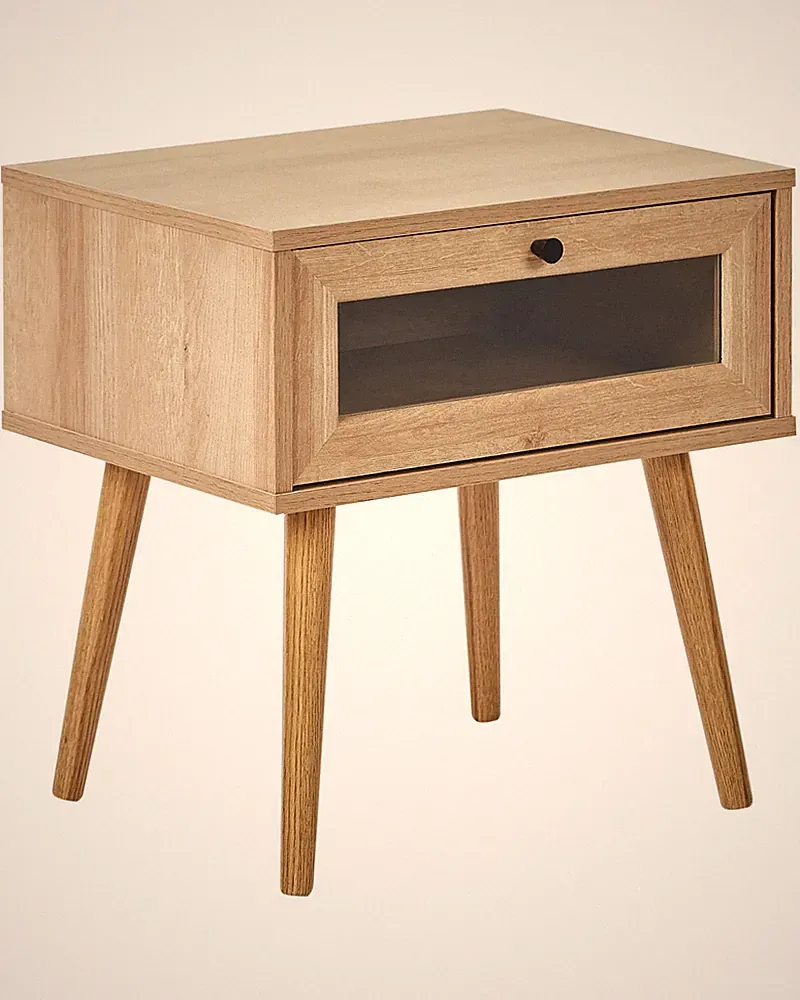 Nachttisch Spanplatte Pinienholz Beine 1 Schublade Helles Holz Albany
