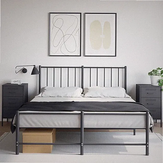 Nachttische 2er Set Anthrazit 36x39x68 cm Stahl Bett-Kommoden
