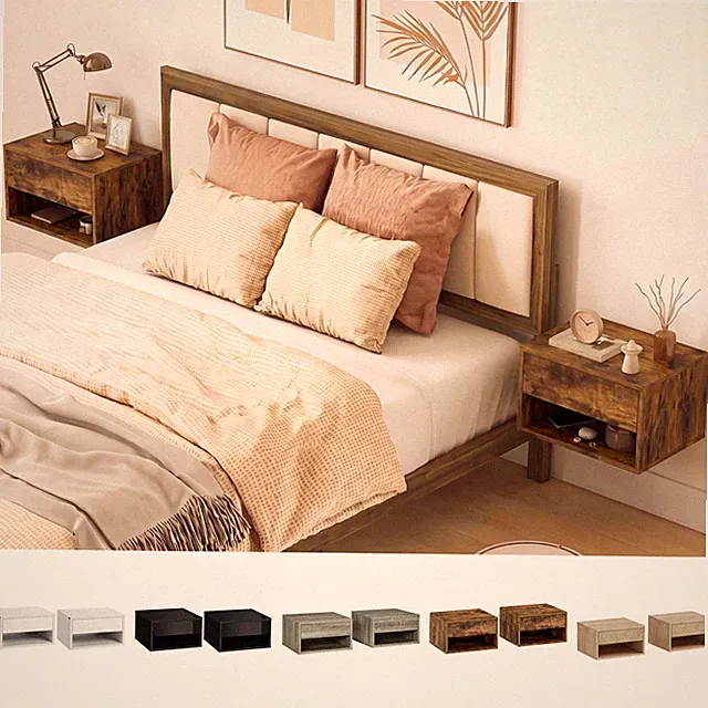 Nachttische 2er Set, Nachttisch Wandmontage mit Schublade und Regal