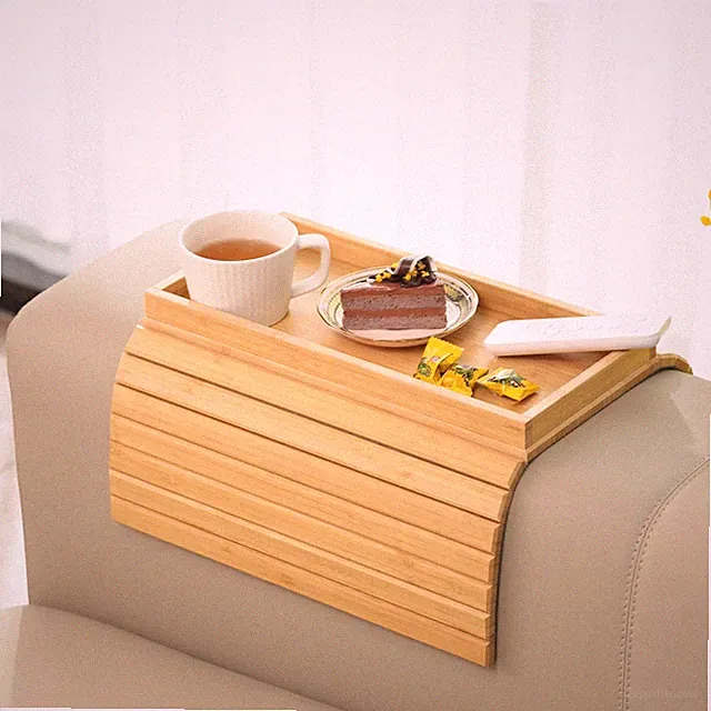 Natürlicher Bambus Sofa Armlehnentablett Antirutsch Tisch für Couch