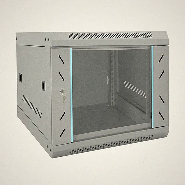 Netzwerkschrank Hängeschrank grau Stahl 53x60x45cm Hartglas abschließbar Innen