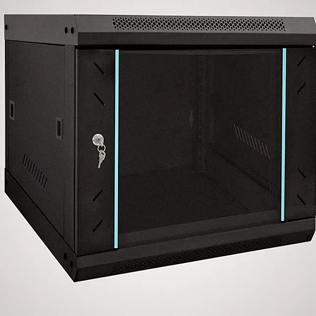 Netzwerkschrank Hängeschrank schwarz Stahl 53x60x45cm Hartglas Lockbox Safe