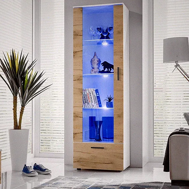 NEU komodee Alessandria Vitrineschrank Eiche Weiß Schwarz Glas LED Regal