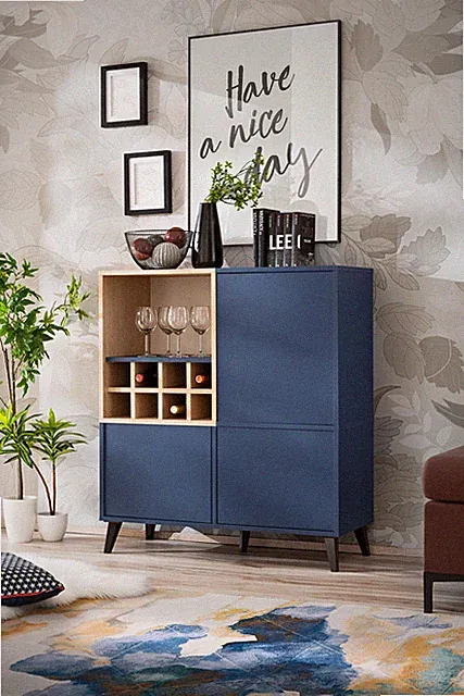 NEU komodee Fondi Vitrine Sideboard Küchenschrank, Blau Holz Tür Regal Weinregal