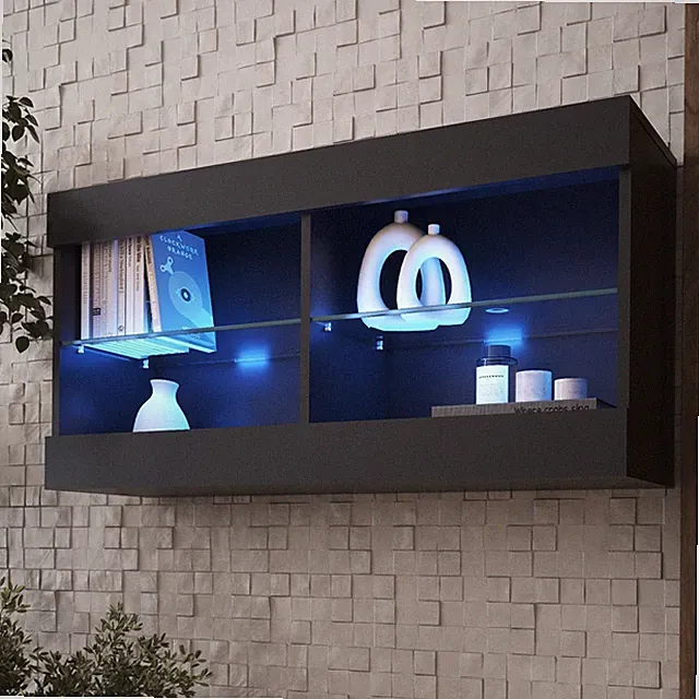NEU komodee Hängevitrine Tivoli Horizontal, Schwarz Weiß Eiche Wotan LED Option
