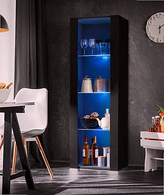 NEU komodee Tivoli Vitrine Schrank Eiche Weiß Schwarz, Glasböden LED Beleuchtung