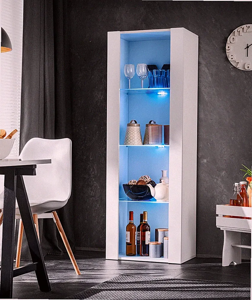 NEU komodee Tivoli Vitrine Schrank Eiche Weiß Schwarz, Glasböden LED Beleuchtung
