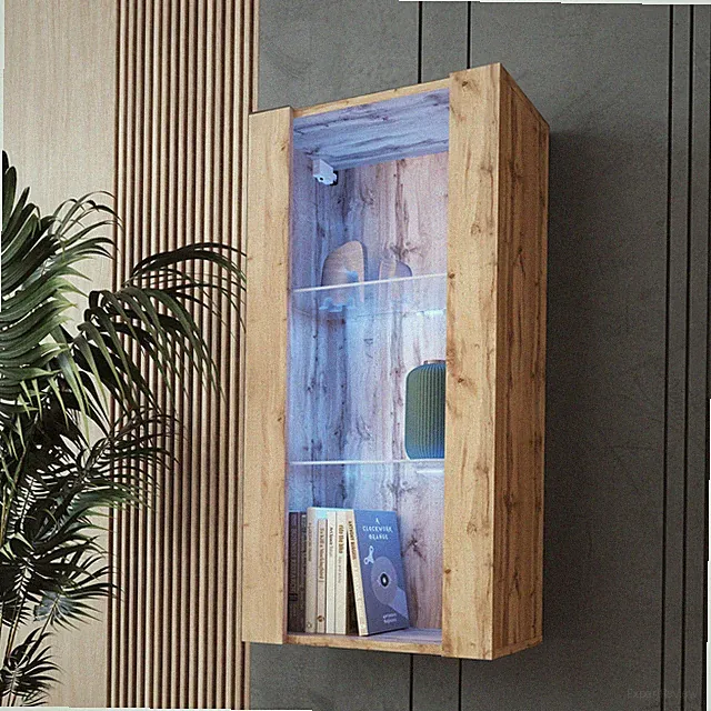 NEU komodee Tivoli Wand Vitrineschrank, Eiche Weiß Schwarz Glasboden LED Option