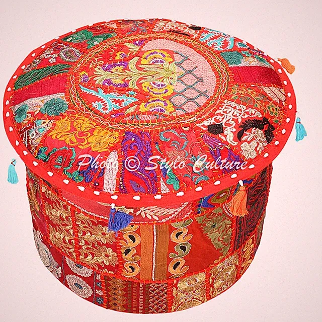 Neu Patchwork Pouf Abdeckung Jeder Raum Ottomane Fußhocker Deko Boho Sitzsack