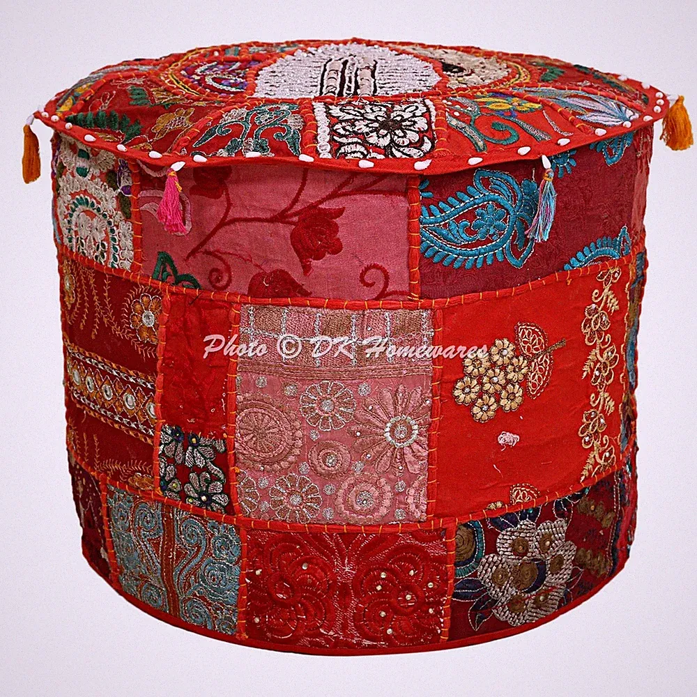 Neu Patchwork Pouf Abdeckung Jeder Raum Ottomane Fußhocker Deko Boho Sitzsack