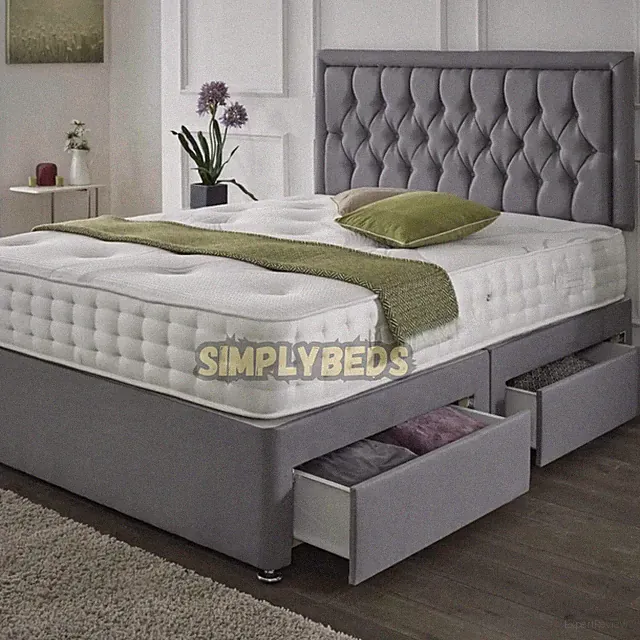 NEU PLÜSCH SAMT ORTHOPÄDISCHES DIWANBETT-SET MIT SCHUBLADEN UND KOPFTEIL 3 FUSS 4 FUSS UK