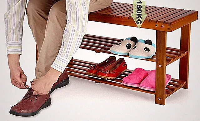 NEU Schuhbank Beistelltisch Garderobenregal Ablage Massivholz Akazie 32x90x46 cm